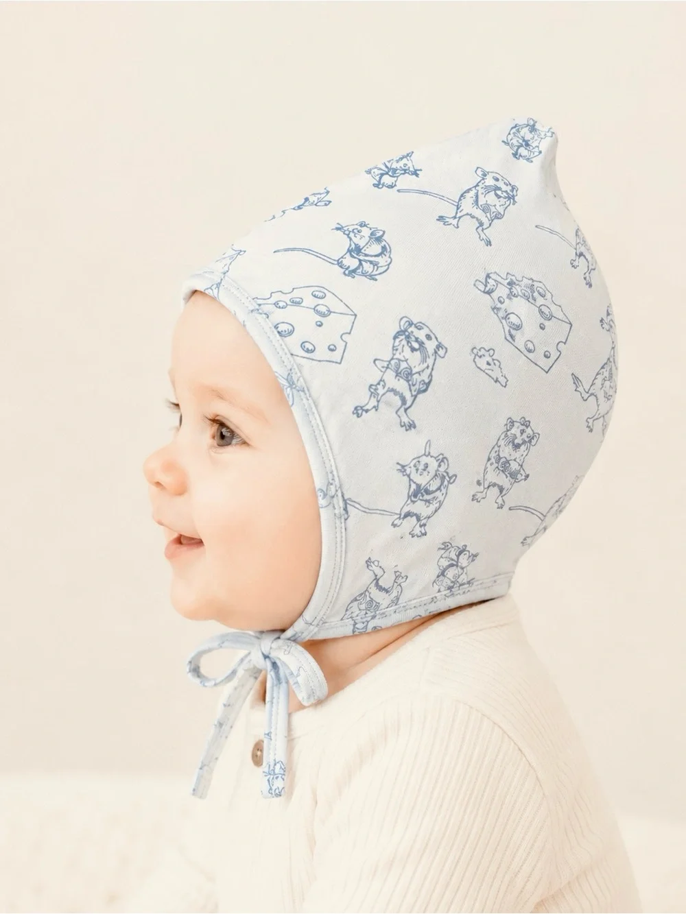 Kate Quinn Baby Mouse & Cheese Print Elf Bonnet Hat 3-6M Modal